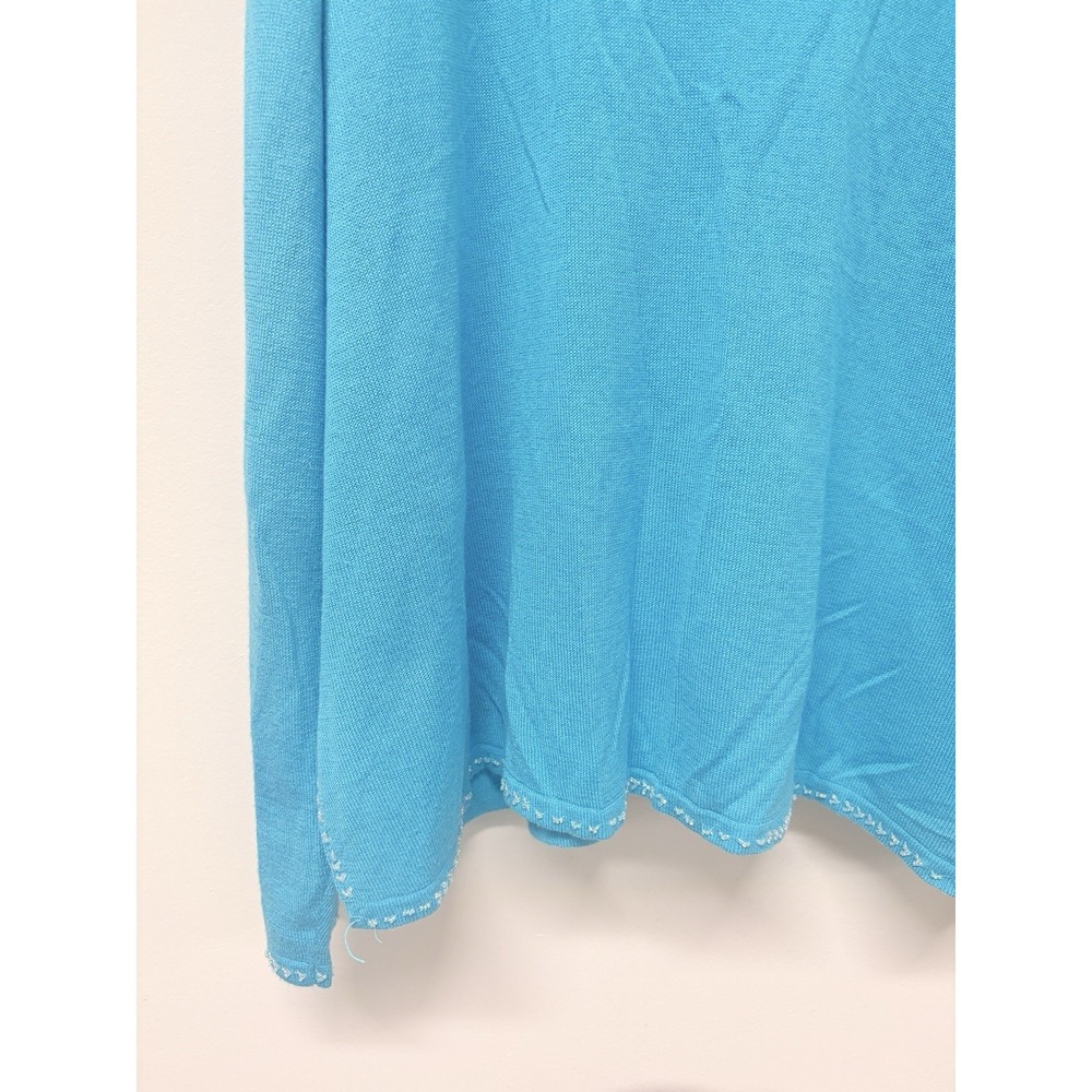 August Max Woman 3X Turquoise Blue Beaded Trim Tie Front Cardigan Sweater Plus - Picture 11 of 16